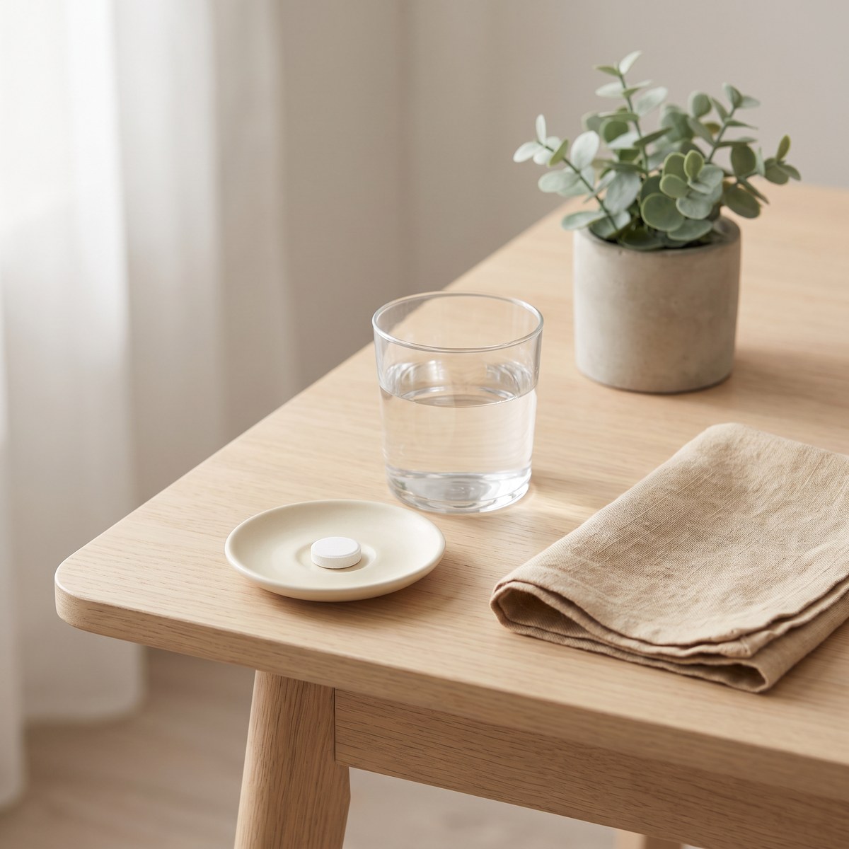 Schilddrüsentablette mit einem Glas Wasser am Morgen
